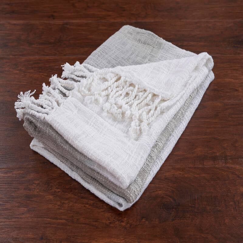 Sevita Ombre Handwoven Standard Size Throw Blanket with Fringe - Gray/White