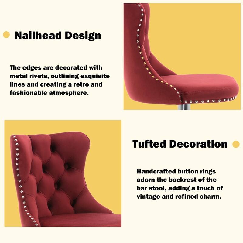 Velvet Upholstered Nailheads Tufted Swivel Bar Stools (Set of 2)