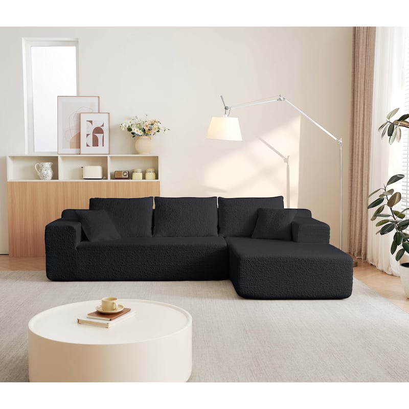 Modular Deep Seat Chaise Lounge Couch Chenille L-shaped Sectional Sofa with Pillows, Connecting Clasps and Non-slip Design