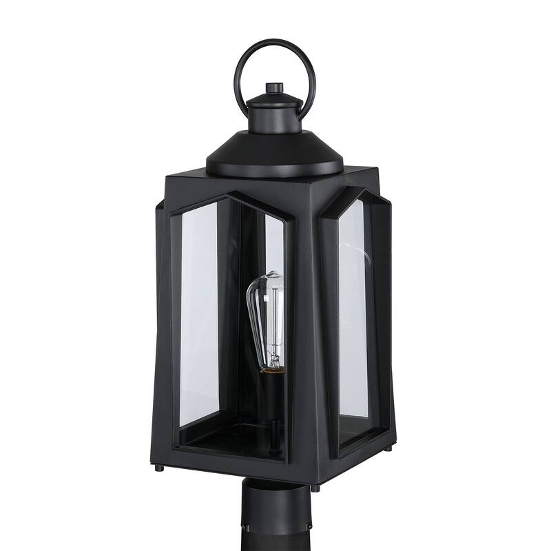 1-Light Matte Black Outdoor Post Light with Clear Glass Shade - M