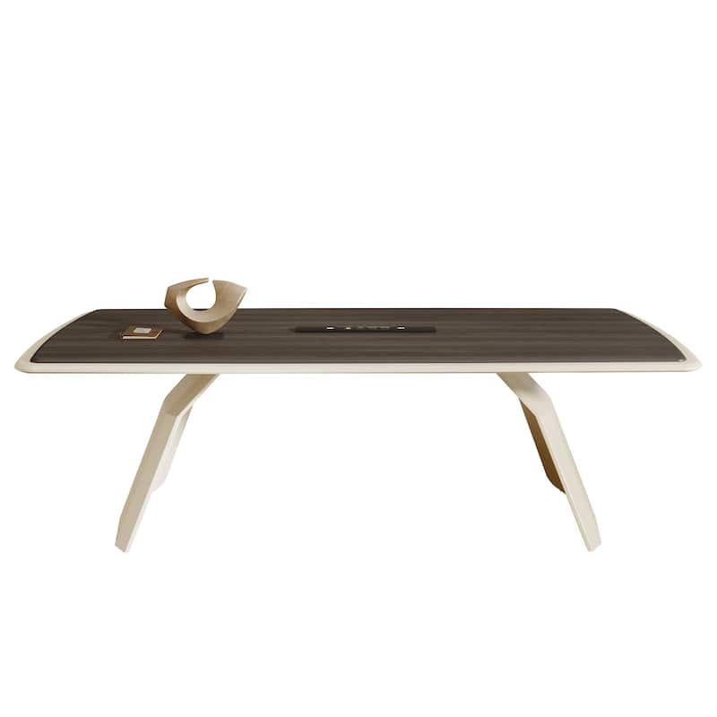 Conference Table With Stainless Steel Base And Recessed Power Strip Socket