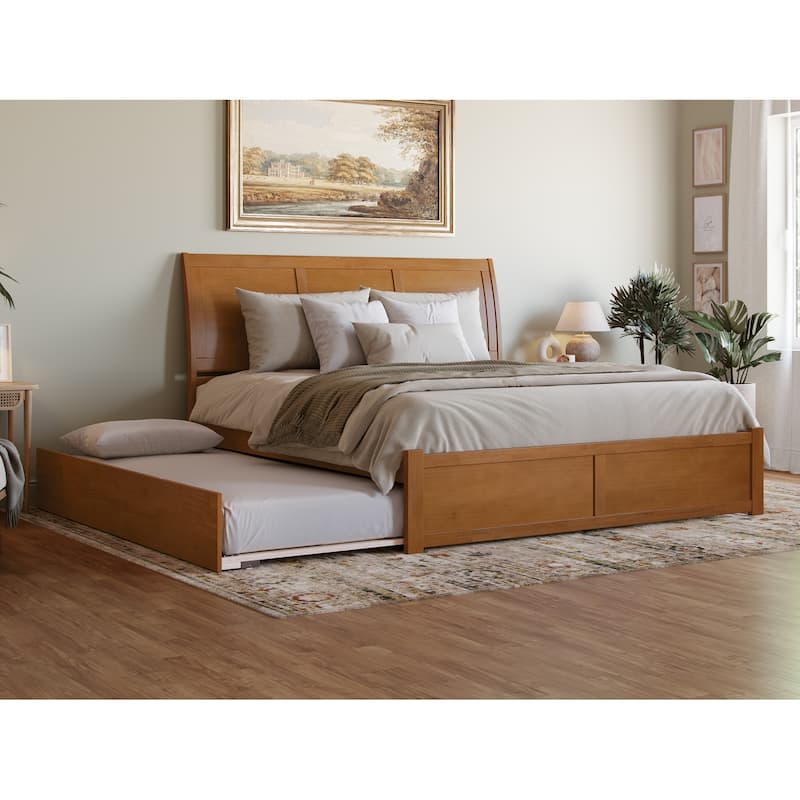 Portland Platform Bed with Footboard and Twin XL Trundle - Light Toffee - King