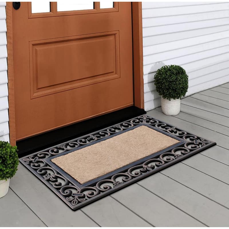 A1HC Natural Rubber & Coir Classic Paisley Border 18 in. x 30 in. Door Mat