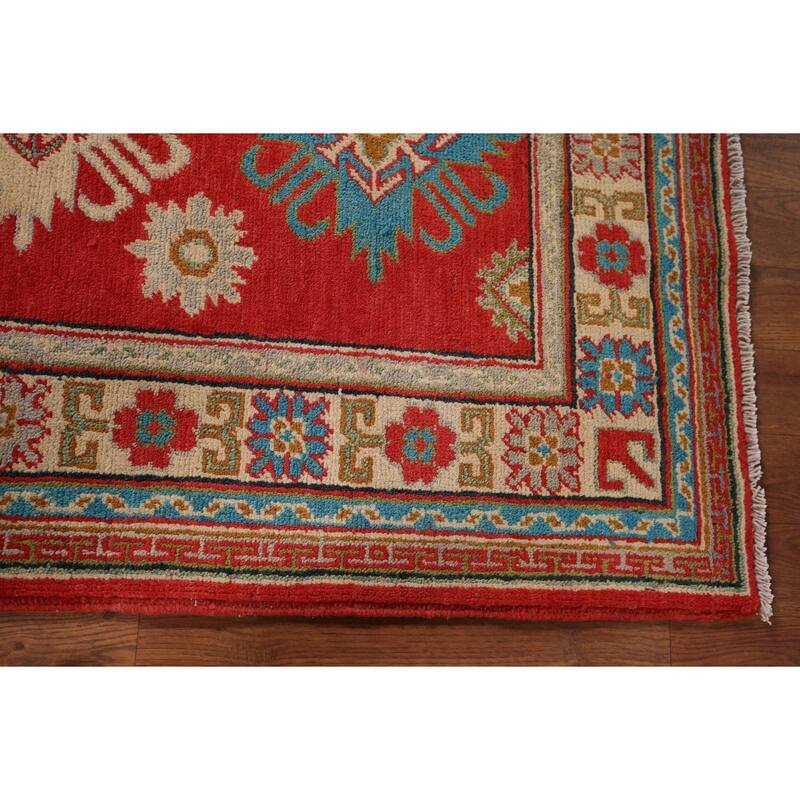 Red Kazak Foyer Rug Handmade Geometric Red Wool Carpet - 2'9" x 4'2"