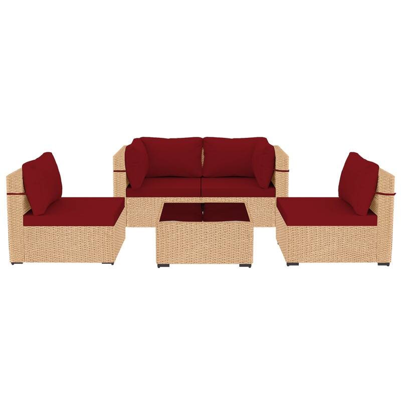 Patio Watcher 5-Pieces Yellow Rattan Conversation Set with Cusions for Outdoors