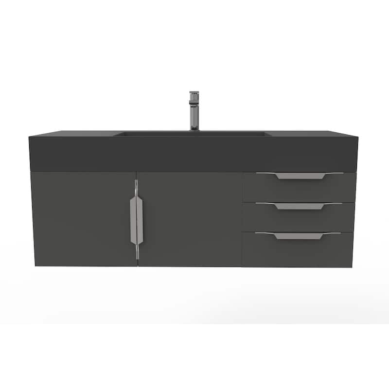 Amazon 48" Wall Mounted Bathroom Vanity Set w/ Black Top - Black - Brushed Nickel Finish