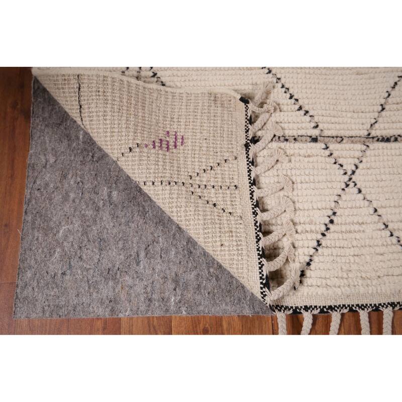Earth Tone Moroccan Oriental Area Rug Hand-Knotted Beige Wool Carpet - 6'1" x 12'6"