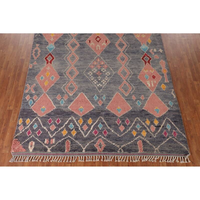 Tribal Moroccan Rug Handmade Oriental Wool Carpet - 7'10" x 10'8"