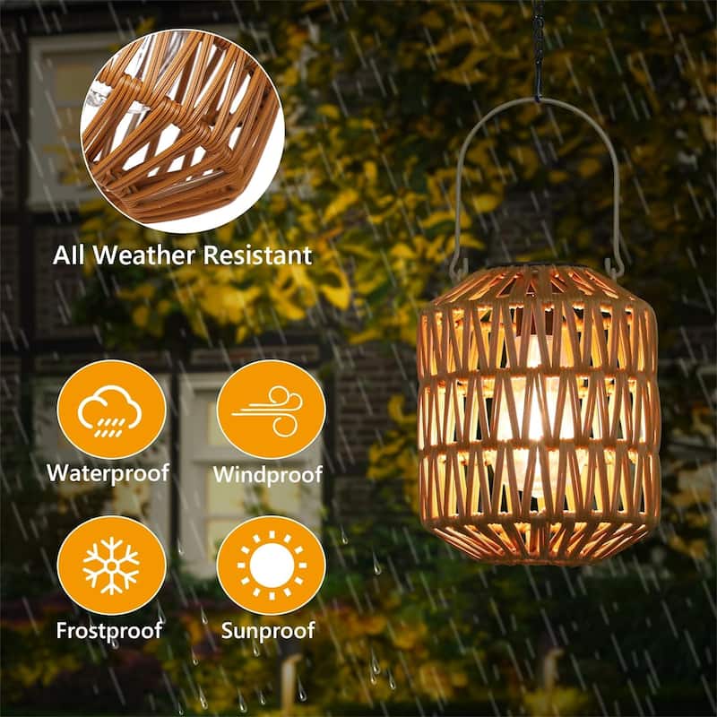 Elegant Rattan Solar Lanterns (Set of 2)