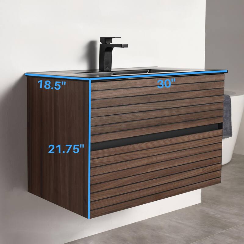Blossom Annecy 30" Floating Bathroom Vanity with Black Ceramic Sink