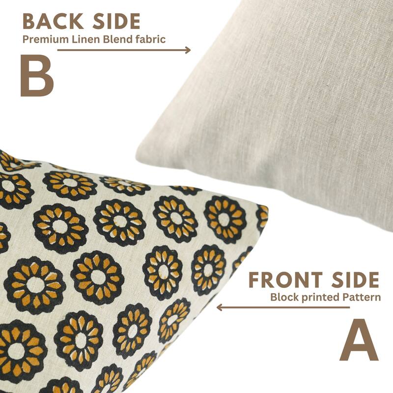 Fabdivine Handcrafted Floral Mustard Cushion Cover for Boho Sofa, Farmhouse Bed or Chair 26x26 Inch Linen Blend, Bulbul