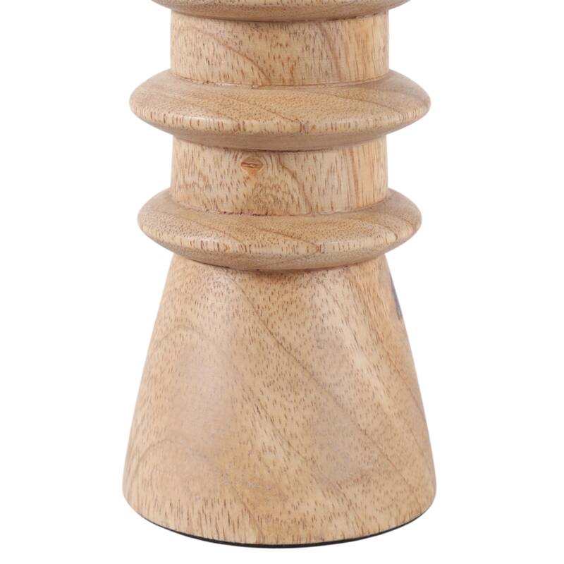 Mango Wood Modern Totem Carved Taper Holder - Tan