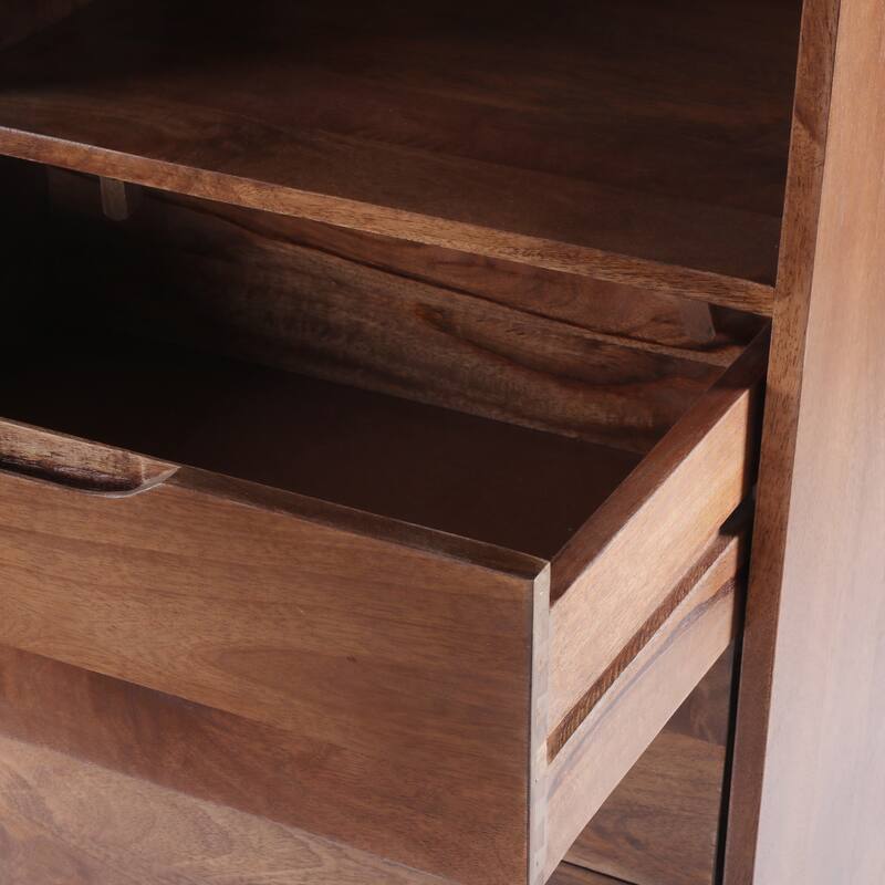 20" Rustic Wood Nightstand with 3 Drawers and Open Storage