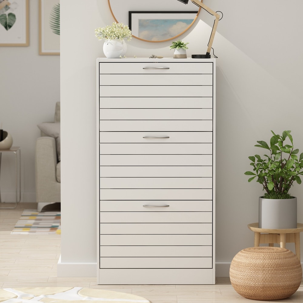 White slatted best sale shoe storage cabinet