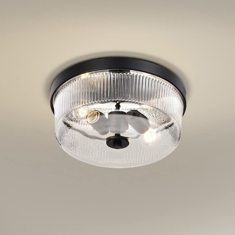 Grayson Small Flush Mount Matte Black Finish Clear Ribbed Glass - Matte Black