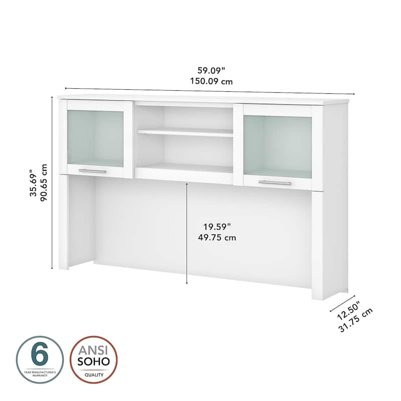 Bush Furniture Somerset Ash Gray 60W Hutch for L Shaped Desk - 59.09"L x 12.50"W x 35.69"H