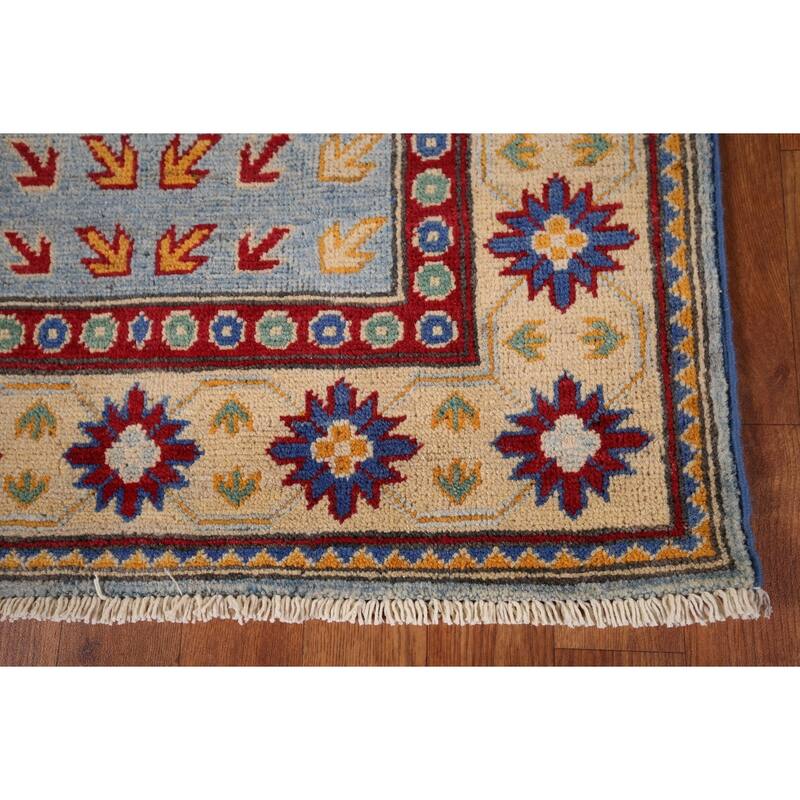 Blue Kazak Oriental Runner Rug Hand-Knotted Wool Carpet - 2'7" x 20'7"