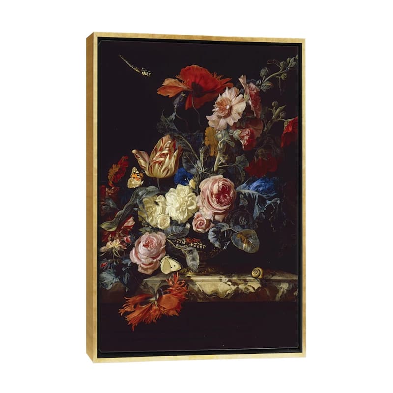 iCanvas "A Vase Of Flowers, 1663" by Willem van Aelst Framed - Gold - 40x26
