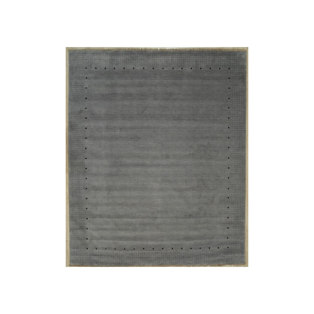 Gray Hand Knotted Wool Rug, 8' x 10', Soft Luxurious Floor Accent - L