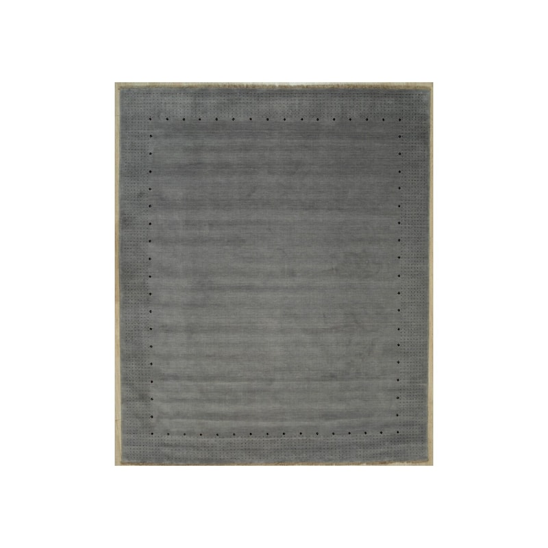 Gray Hand Knotted Wool Rug, 8' x 10', Soft Luxurious Floor Accent - L