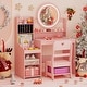 preview thumbnail 14 of 18, Gymax Kids Vanity Table Set w/ Lighted LED Mirror Princess Dressing