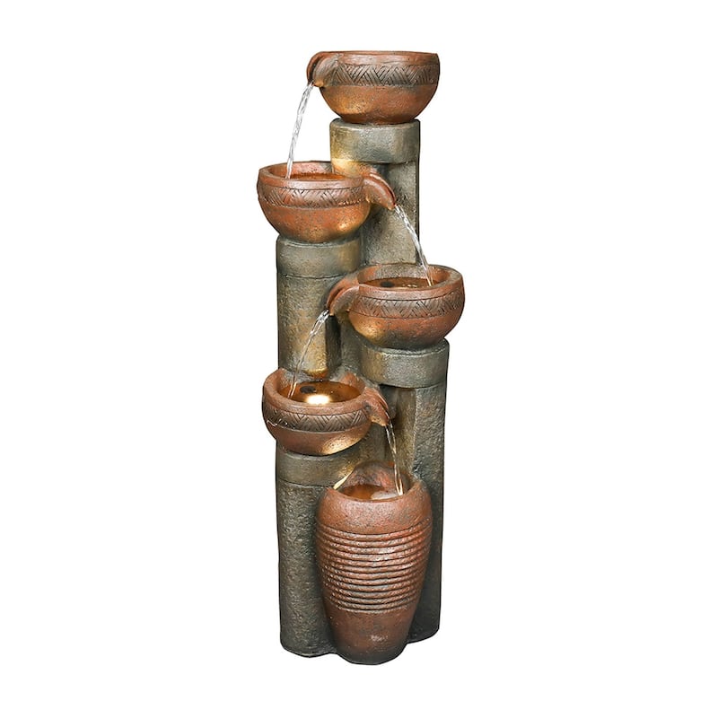 39.7'' Outdoor Water Fountain w/ Lights, Resin Fountain