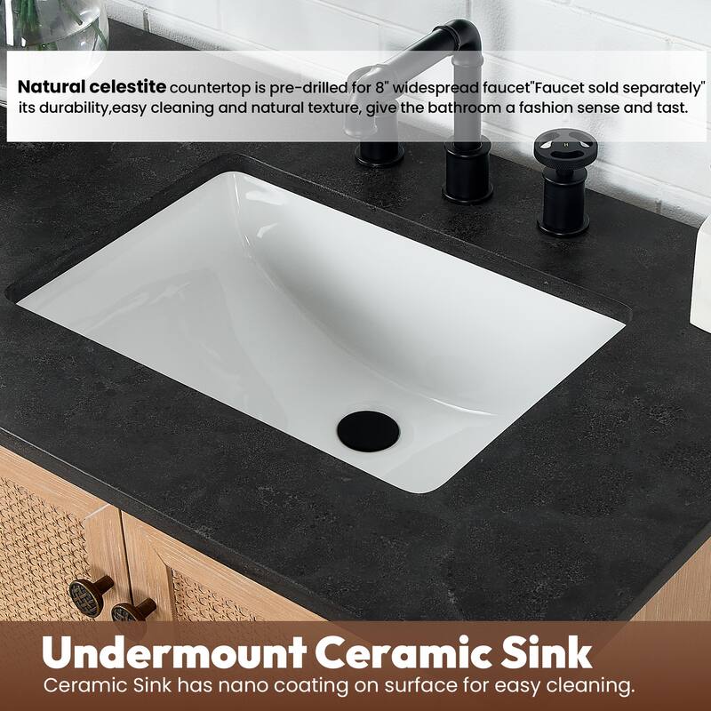 Hervas Bath Vanity with Natural Marble Top and Mirror