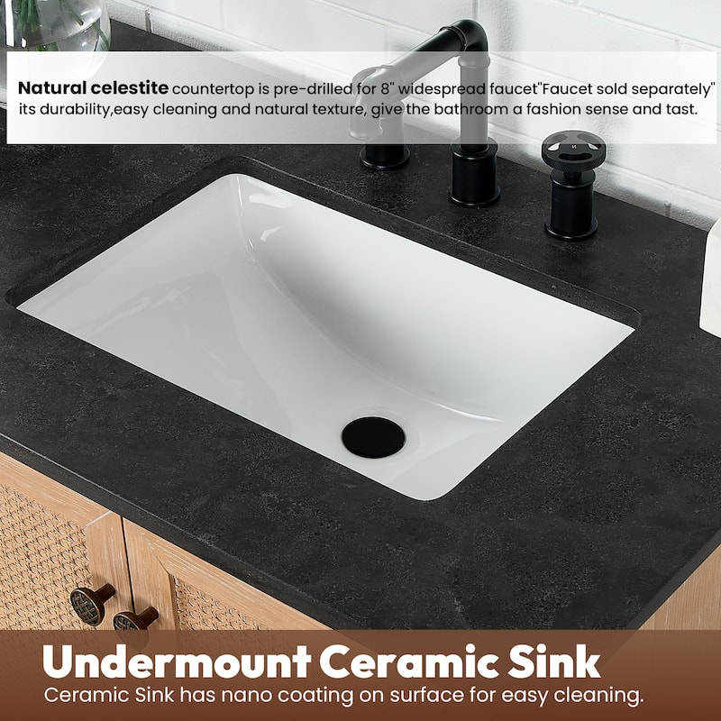 Hervas Bath Vanity with Natural Marble Top without Mirror
