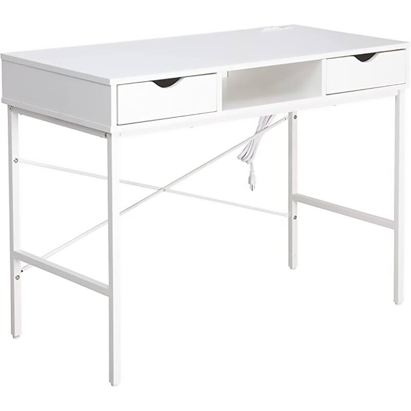 JJS 40" Modern Office Desk Large Computer Desk with Power Outlet, USB Port & Drawer, Home Workstation