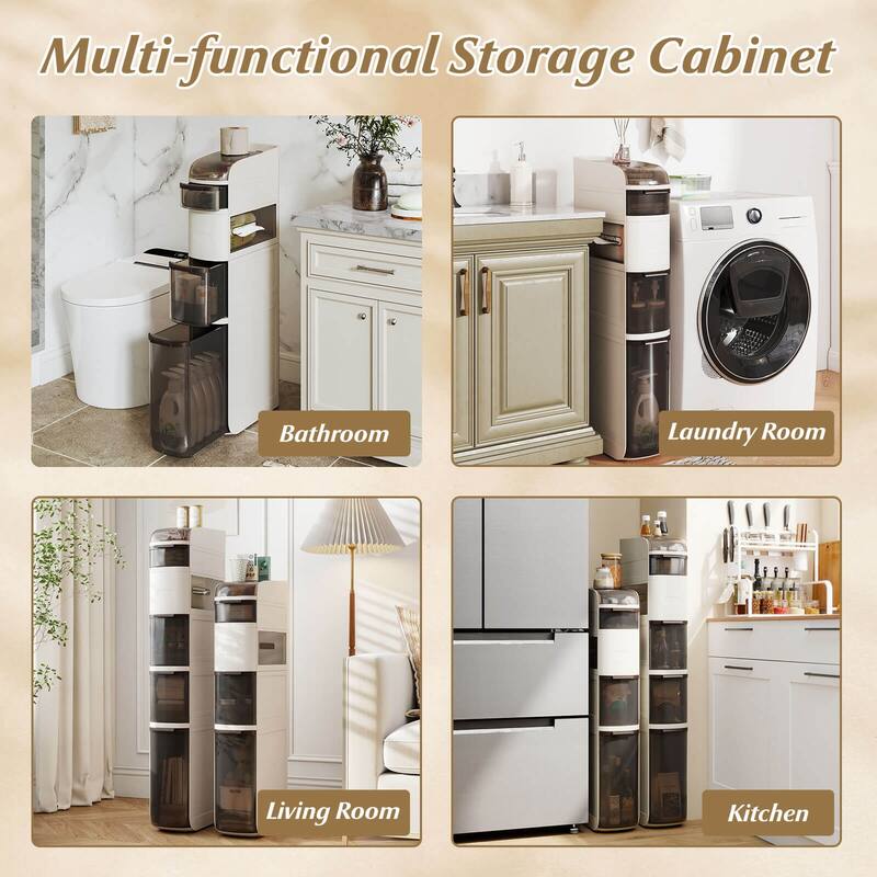 Costway 5-Tier Narrow Bathroom Storage Cabinet with Drawers Tissue Box - See Details