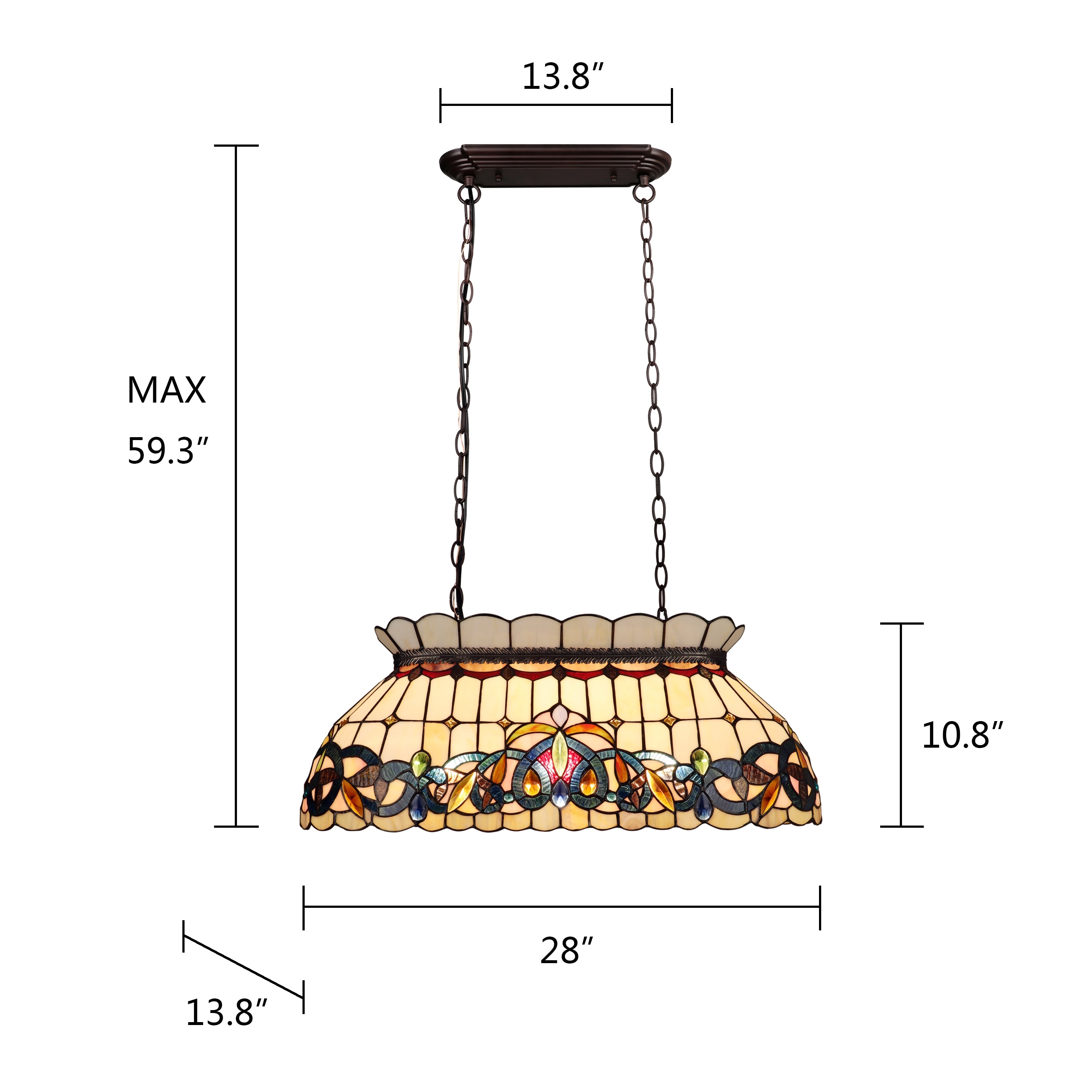 Tiffany Style Victorian Design 3-light Linear Island Fixture