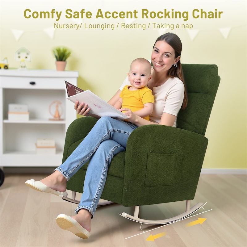 Accent Rocking Chair, Upholstered Nursery Glider Rocker for Baby and Kids, Comfy Armchair Lounger with Footrest