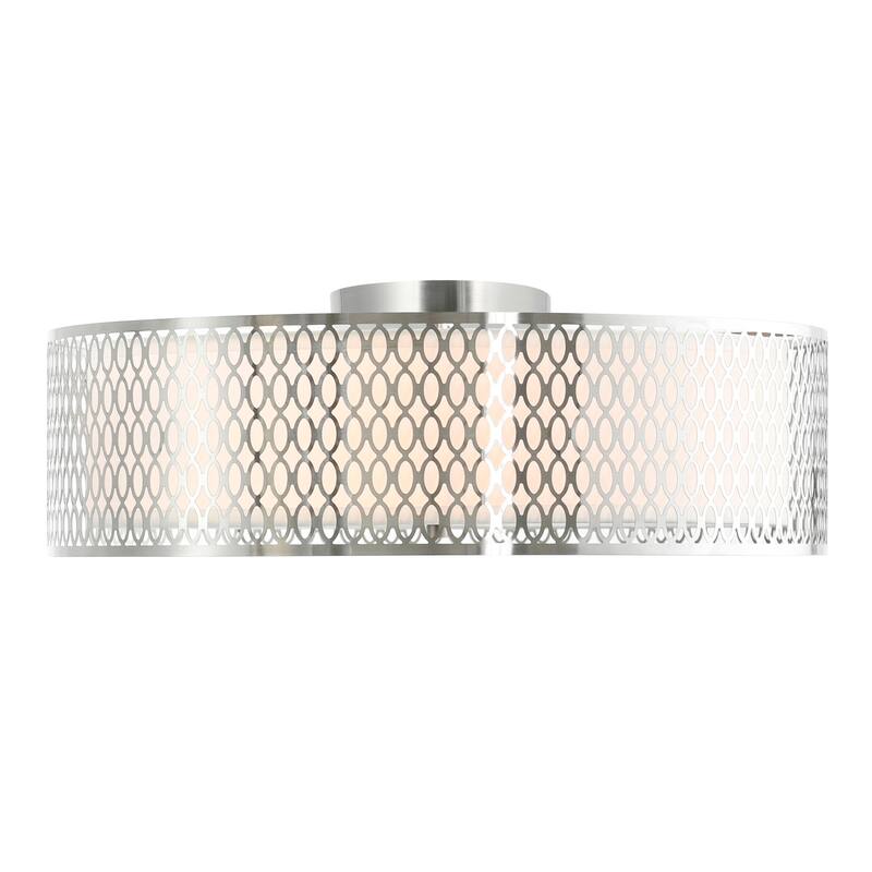Mikayla 5 Light Drum Shade Flush Mount With Satin Nickel Finish - Satin Nickel