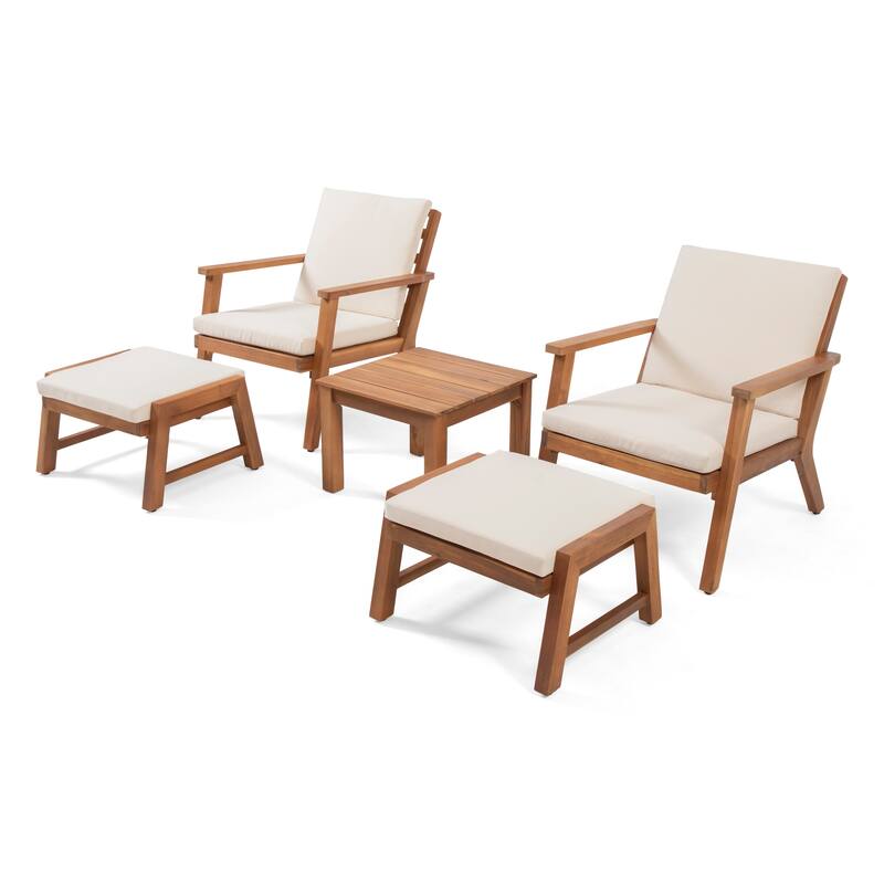 Temecula Outdoor Acacia Wood 2-Seater Chat Set by Christopher Knight Home - Brown Patina Finish + Cream Cushion