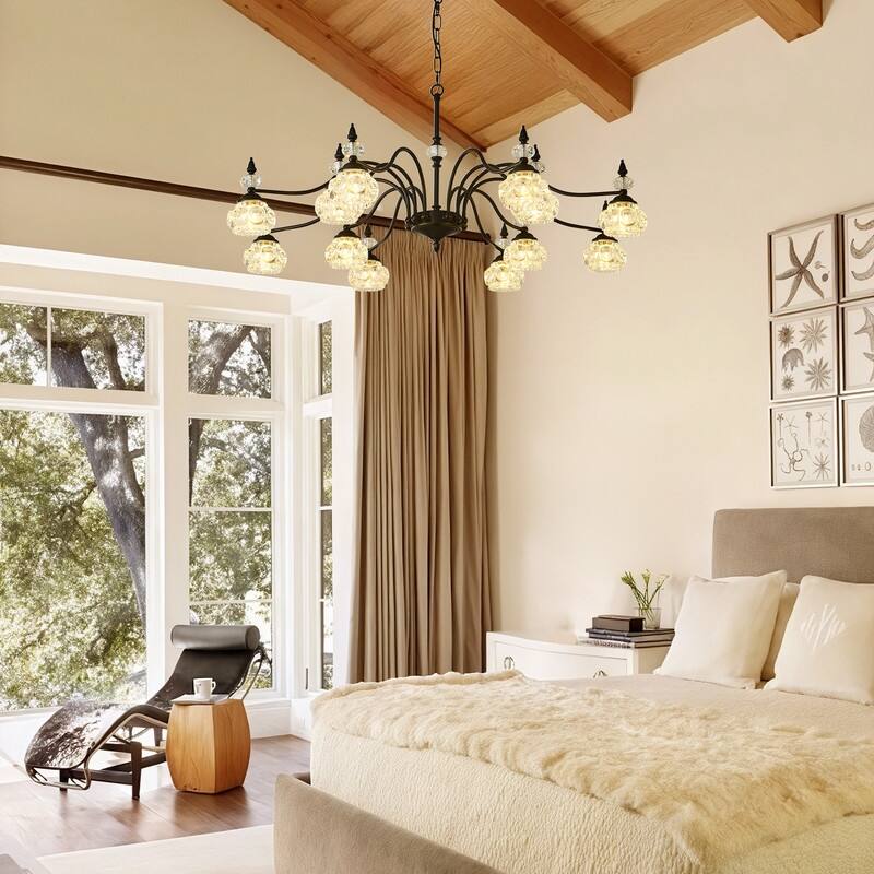 Modern Crystal Chandelier with Crystal Glass Shade Black Farmhouse Chandelier for Kitchen Island