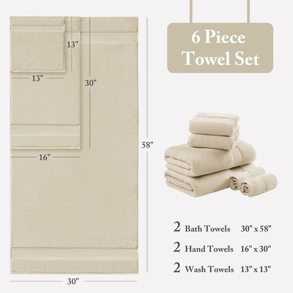 dimension image slide 1 of 2, Madison Park Signature Turkish 100% Cotton Oversized Quick Dry Highly Absorbent 6-Piece Towel Set