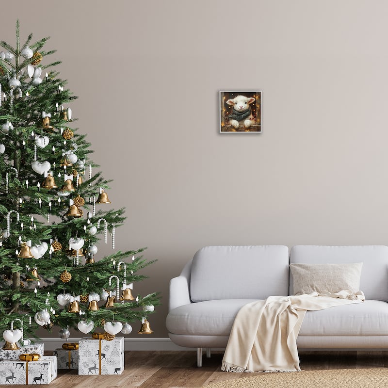 Stupell Festive Lamb with Holiday Lights Framed Giclee Art Design By Riley B