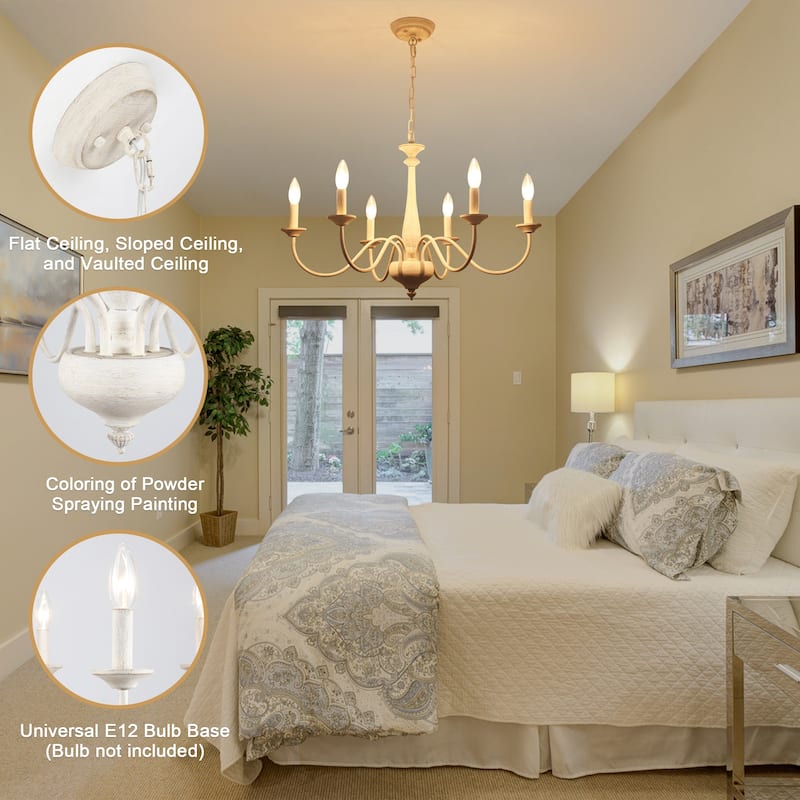Modern Farmhouse 6-Light Candle Chandelier Light Fixture for Dining Room - W27.95"x H16.14" - N/A
