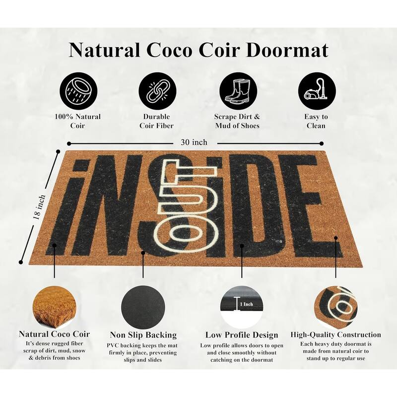 A1HC Natural Coir Doormat with Classic Design PVC Backing low Pile 18"X30" Front Outdoor Double Doormat