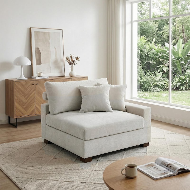 41" W Modern Chenille Corner Arm Accent Chair Sectional Module with Pillows