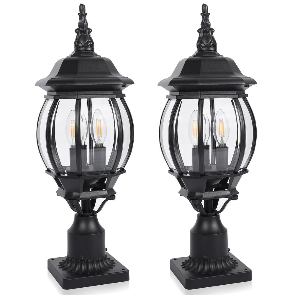 Antique Outdoor Post Light Fixture with Clear Seeded Glass (2 Pack)