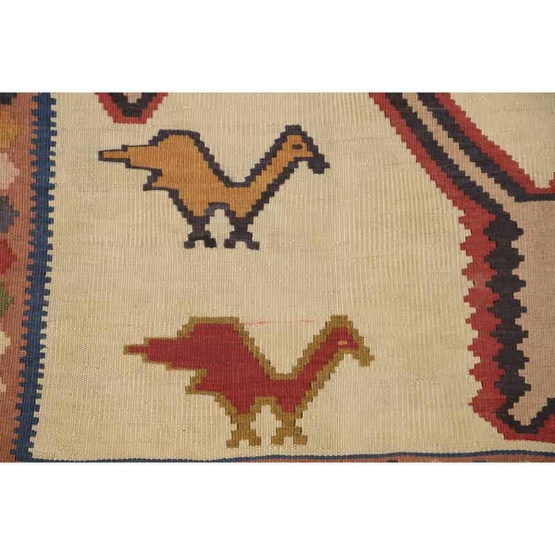 Vegetable Dye Kilim Qashqai Persian Vintage Wool Carpet - 4'2" x 6'5"