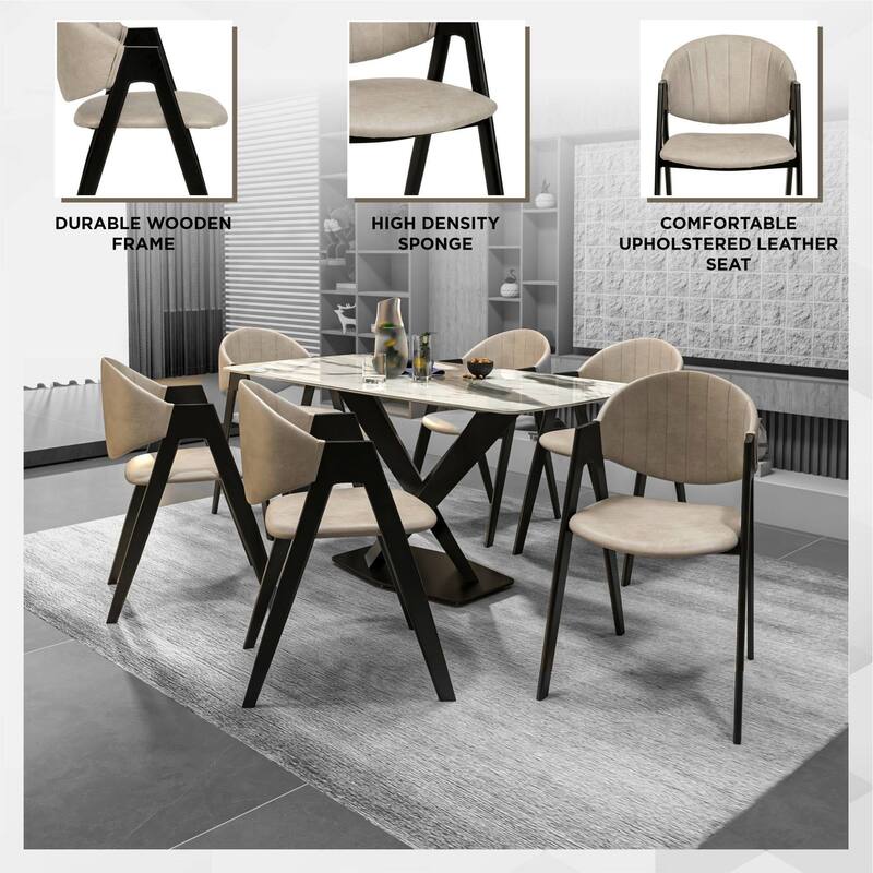 LeisureMod Mid-Century Modern Upholstered Dining Chair in Polyester with Curved Back and Iron Base for Home & Kitchen