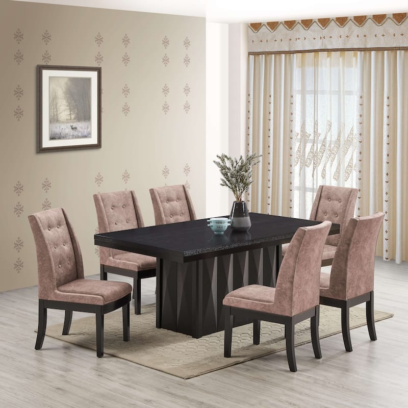 Tufted Upholstered Fabric Dining Room Chairs, Set of 2, Dark Brown