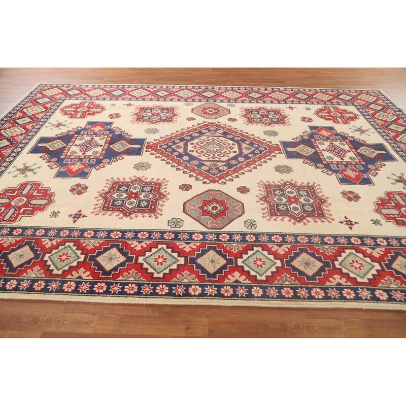 Kazak Oriental Area Rug Hand-Knotted Geometric Wool Carpet - 8'4"x 11'8"