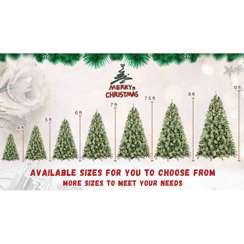 5FT Christmas Tree with 200 Warm White LED Lights - 694 PVC & Hard Needle Tips, 51 Pine Cones, Hinged Branch Design,Metal Stand