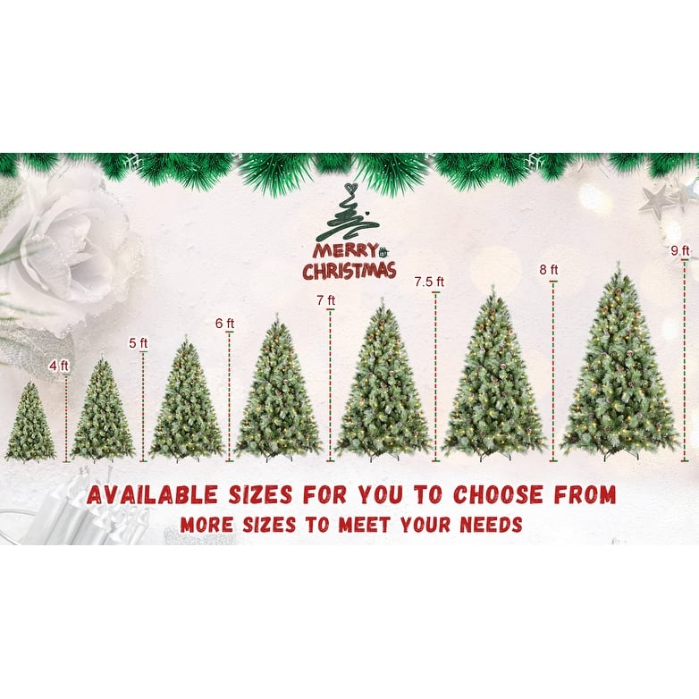 6FT Christmas Tree with 300 Warm White LED Lights-988 PVC & Hard Needle Tips, 66 Pine Cones,Hinged Branch Design