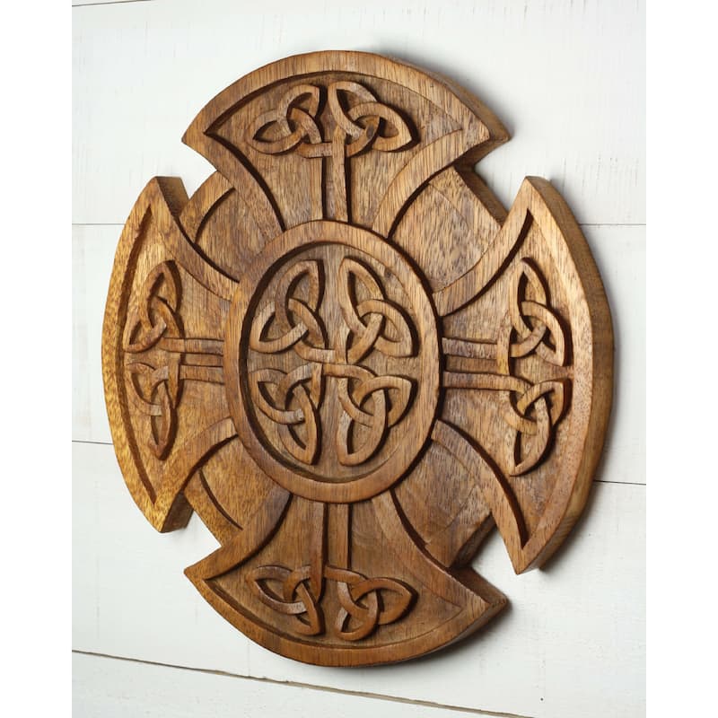 Hand Carved Wooden Celtic Knot Cross Wall Panel - Intricate Irish Decor, Rustic Wall Art