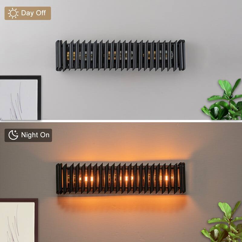 Black Angled Slatted Cylinder Wall Sconce Modern Industrial Light