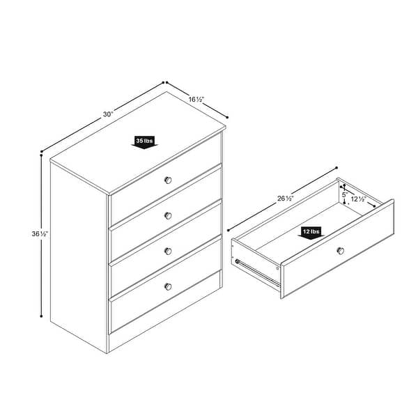dimension image slide 0 of 2, Bella 4-Drawer Dresser, White